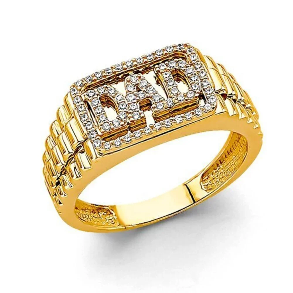 New 14K Yellow Gold Dad Men's CZ Ring